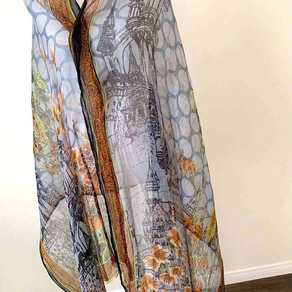 Floral and Cityscape Scarf